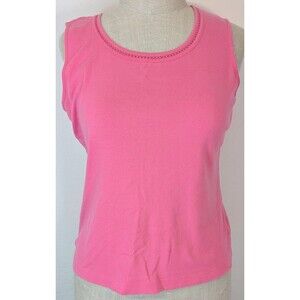 White Stag Pink Cotton Sleeveless Tank Top Crochet Trim Neckline Large 12-14